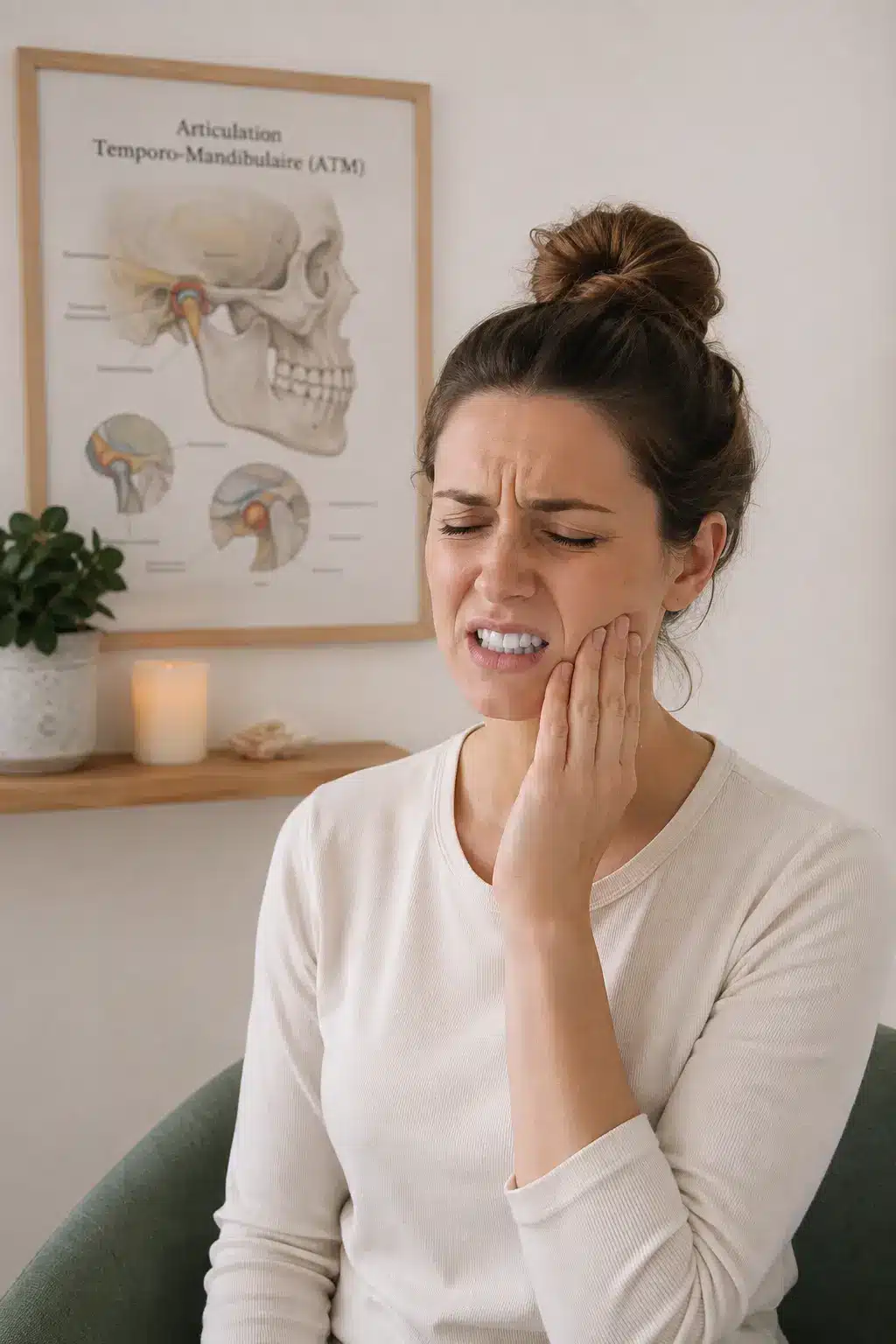 femme avec mal au dents à cause du bruxisme